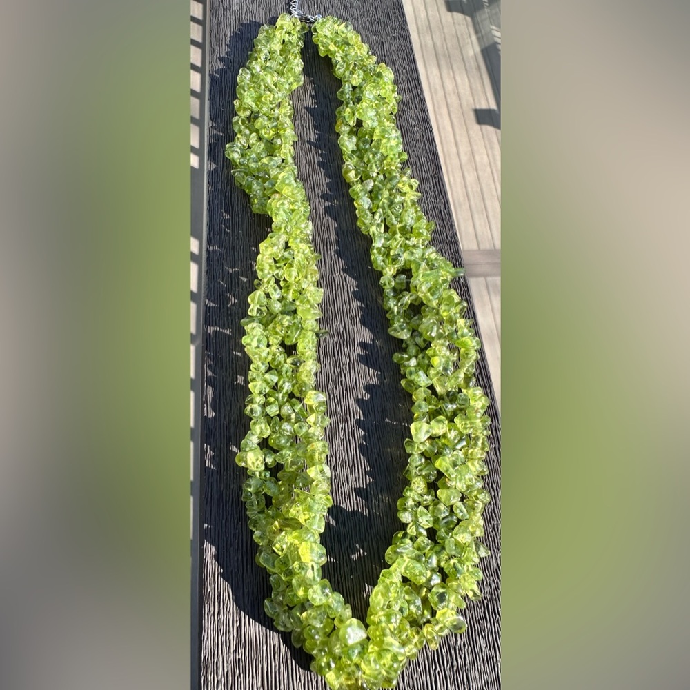 Peridot chip necklace multi-layer with sterling silver clasp
